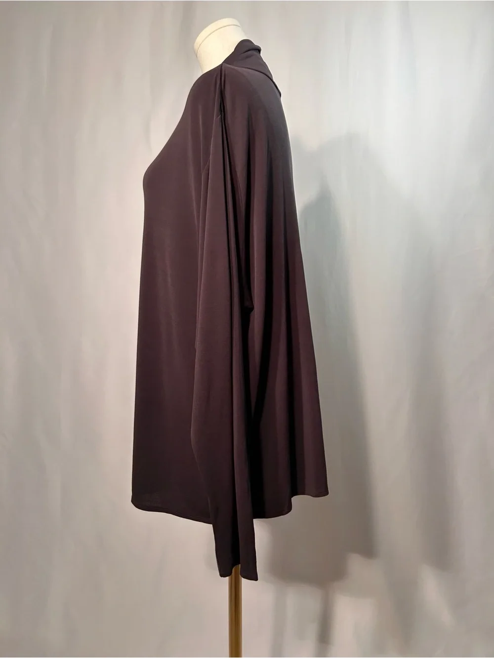 Eileen Fisher 100% Silk Knit Draped Cowl Neck Long Sleeve Top Charcoal Grey XL